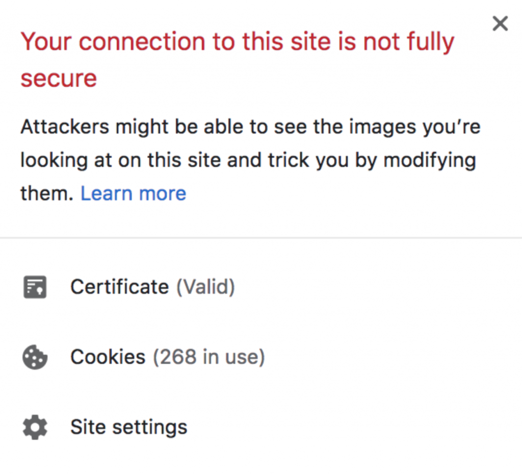 Chromeによるエラーメッセージでユーザーに混在コンテンツを警告する